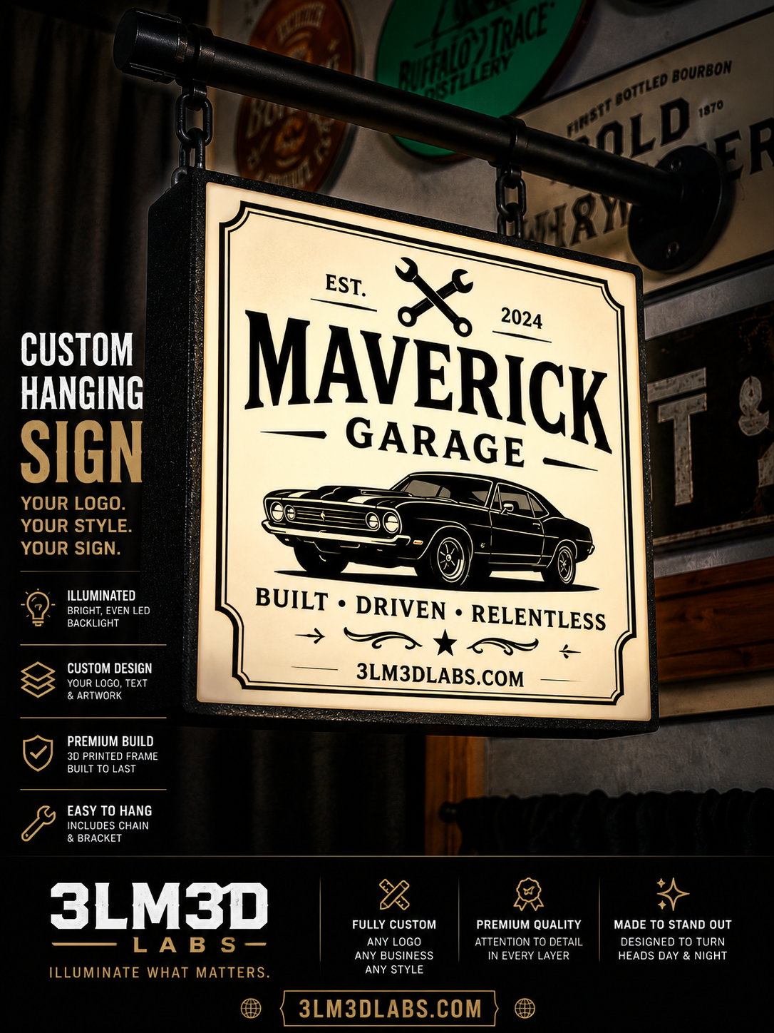 Custom Hanging Sign Display | Double-Sided Illuminated LED Display