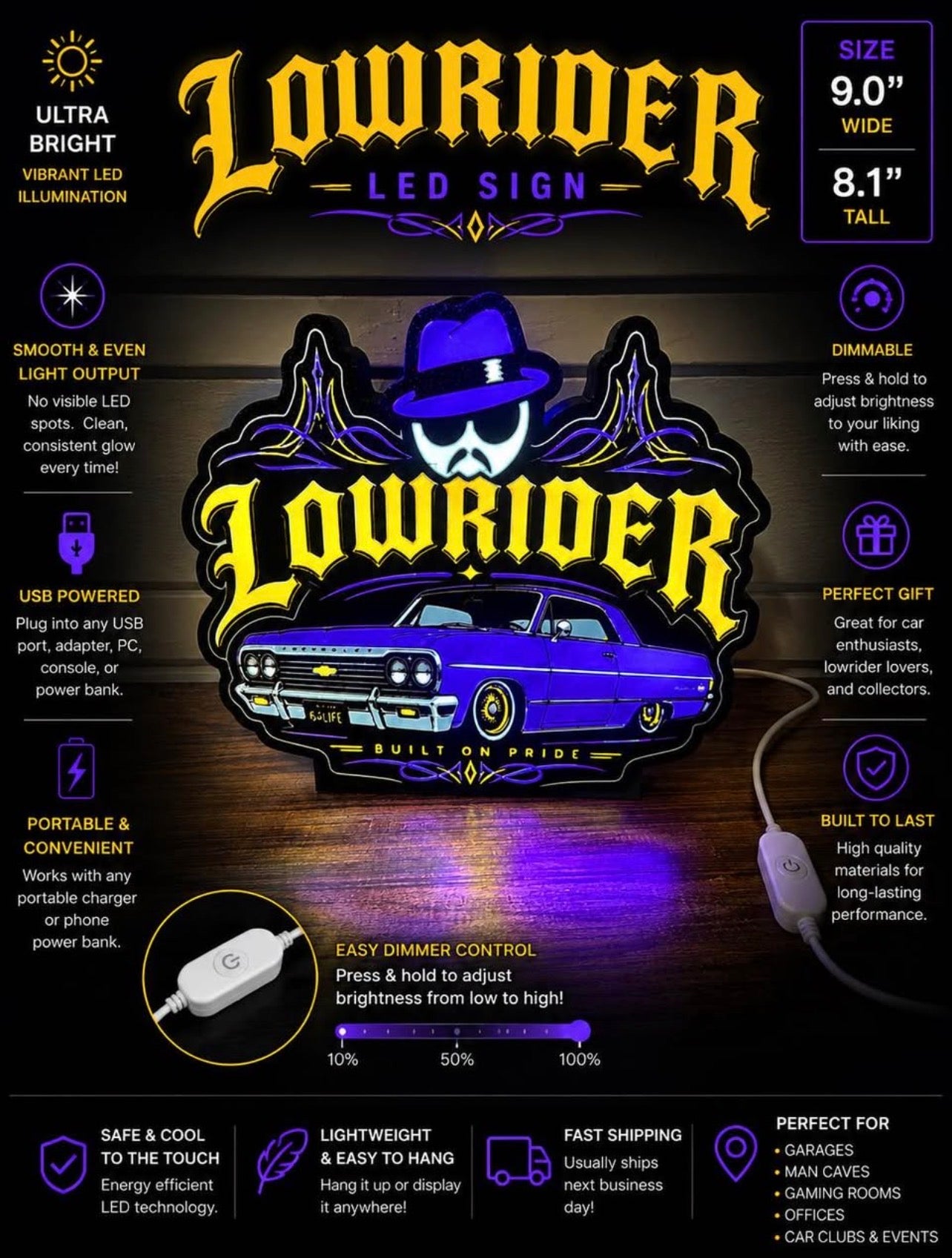 9" Lowrider LED Lightbox with Base | Illuminate What Matters.